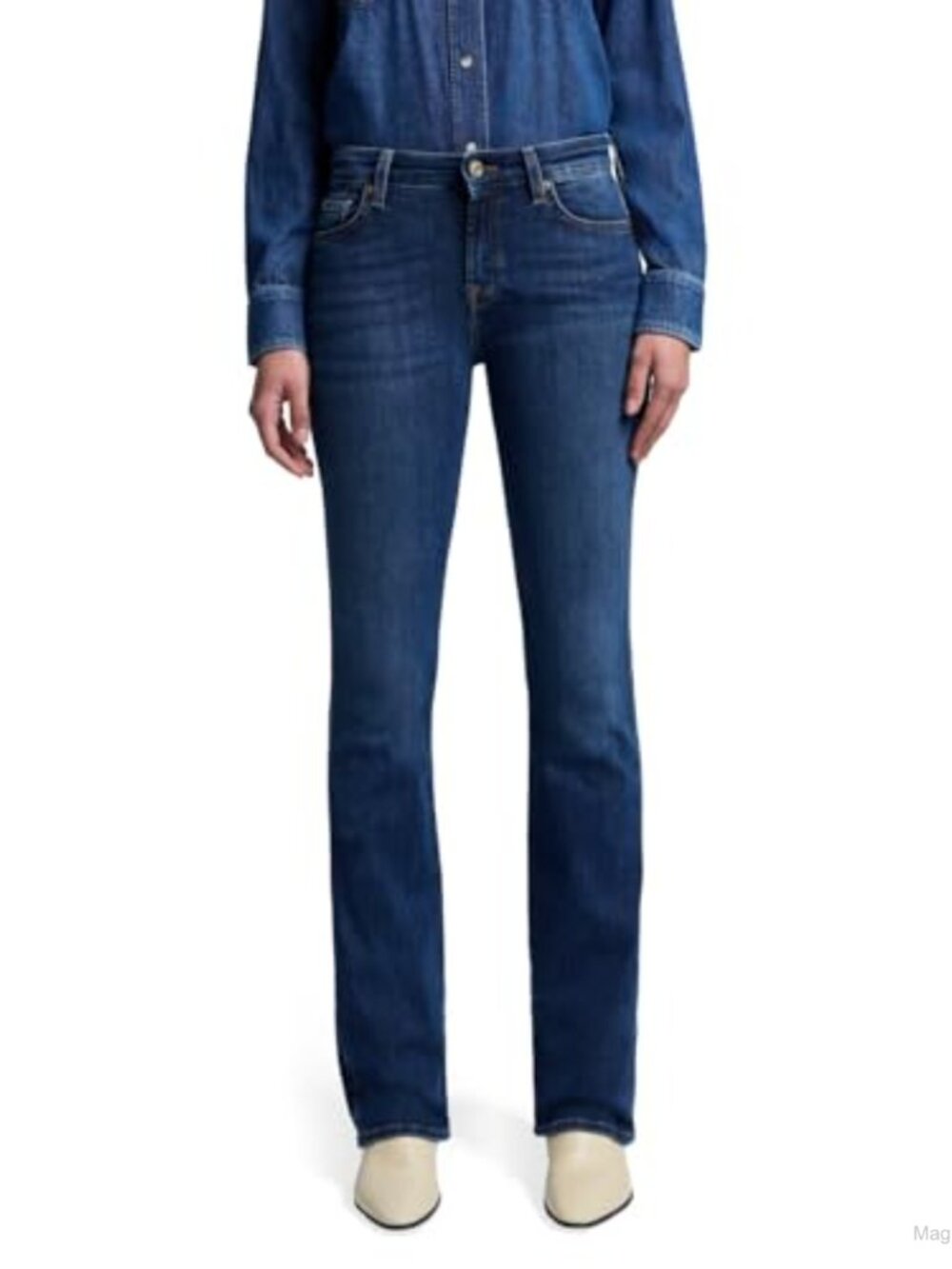 Mid-Rise Bootcut Jeans Fitted Stretch Denim Business Casual